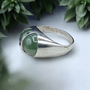 🌺Vintage 800 Silver & Jade Ring-Signed